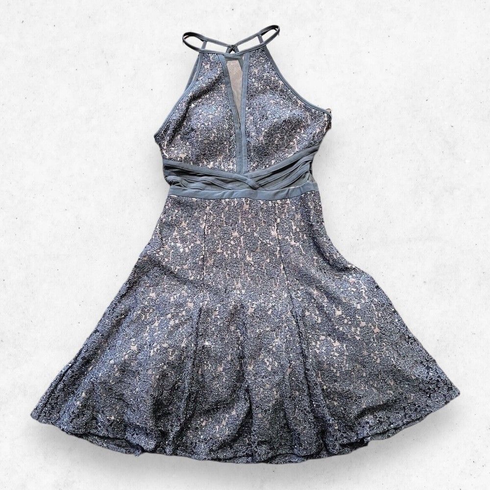 Morgan & Co Embroidery Open Back Formal‎ A-Line Mini Dress Size 3 w/ Crinoline